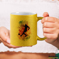 Glitzertasse Fußballspieler bunte Silhouette 330ml