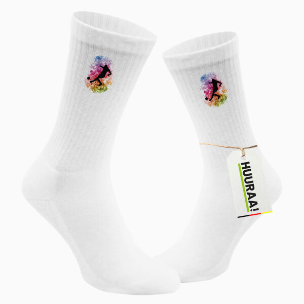 Unisex Socken Fußballspieler bunte Silhouette Baumwolle