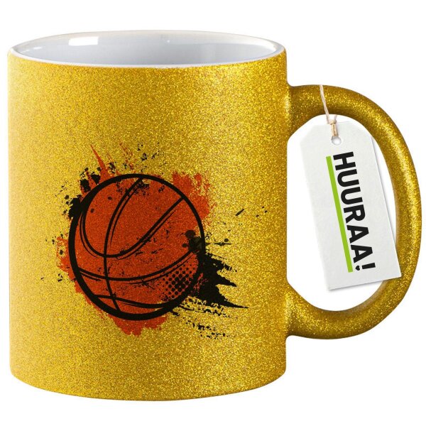 Glitzertasse Basketball bunt 330ml