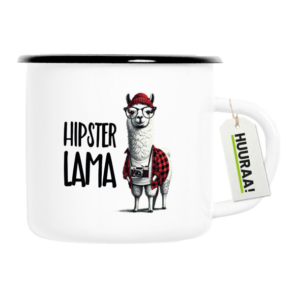 Emaille Tasse Hipser Lama Comic Meme 300ml Vintage