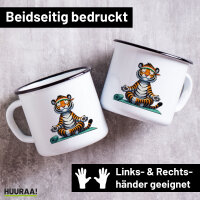 Emaille Tasse Yoga Tiger Comic 300ml Vintage Emaille Becher