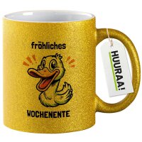 Glitzertasse fröhliches Wochenente Ente Meme 330ml