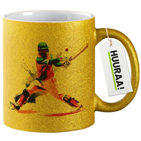 Glitzertasse Baseball Spieler bunte Silhouette 330ml