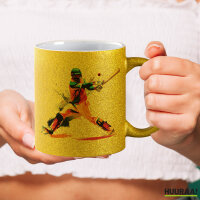 Glitzertasse Baseball Spieler bunte Silhouette 330ml
