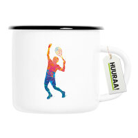 Emaille Tasse Tennis Spieler bunte Silhouette 300ml Vintage