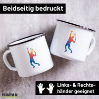 Emaille Tasse Tennis Spieler bunte Silhouette 300ml Vintage
