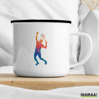 Emaille Tasse Tennis Spieler bunte Silhouette 300ml Vintage
