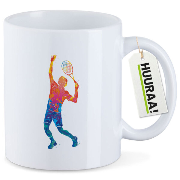 Kaffeetasse Tennis Spieler bunte Silhouette 330ml