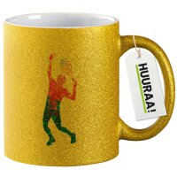 Glitzertasse Tennis Spieler bunte Silhouette 330ml