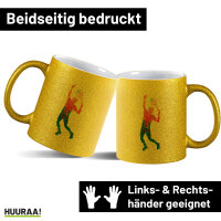 Glitzertasse Tennis Spieler bunte Silhouette 330ml
