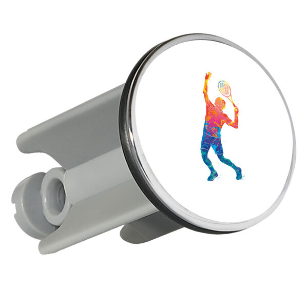 Waschbeckenstöpsel Tennis Spieler bunte Silhouette 4cm Abflussstopfen