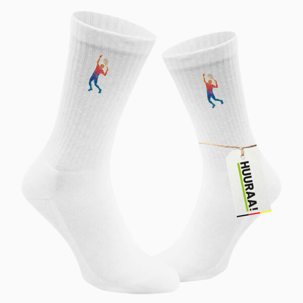 Unisex Socken Tennis Spieler bunte Silhouette Größe 37/46 White Motiv Tennissocken