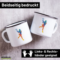 Emaille Tasse Tennis Spielerin bunte Silhouette 300ml...