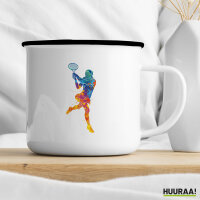 Emaille Tasse Tennis Spielerin bunte Silhouette 300ml Vintage