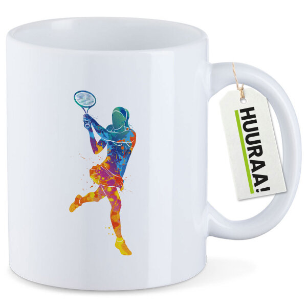 Kaffeetasse Tennis Spielerin bunte Silhouette 330ml