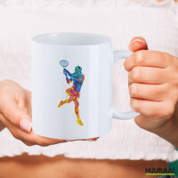 Kaffeetasse Tennis Spielerin bunte Silhouette 330ml