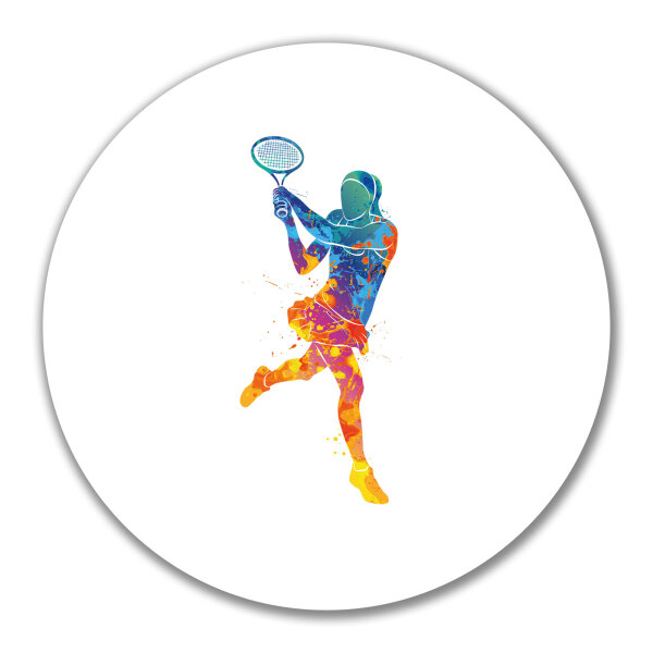 Aufkleber Tennis Spielerin bunte Silhouette 10cm