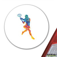 Aufkleber Tennis Spielerin bunte Silhouette 10cm rund