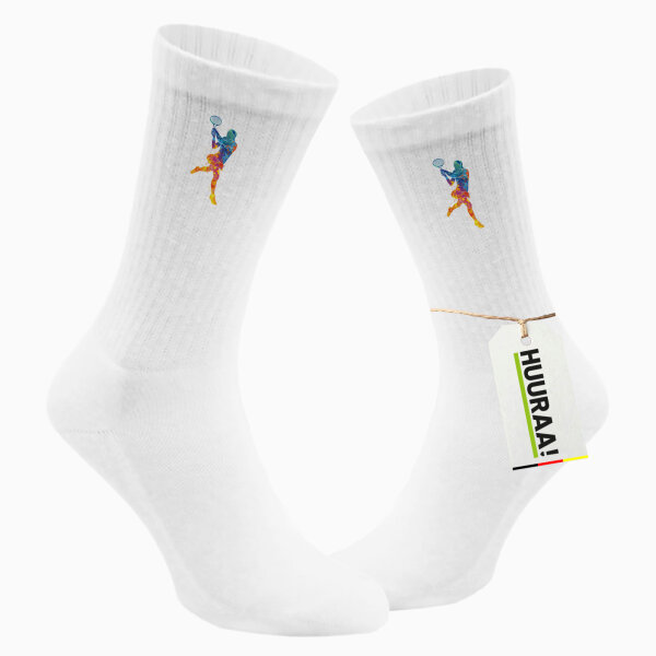 Unisex Socken Tennis Spielerin bunte Silhouette Baumwolle