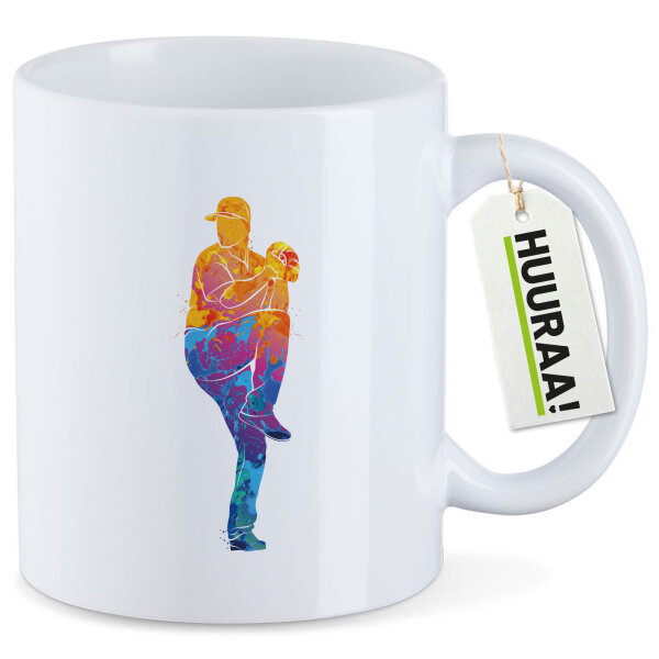 Kaffeetasse Baseball Pitcher bunte Silhouette 330ml