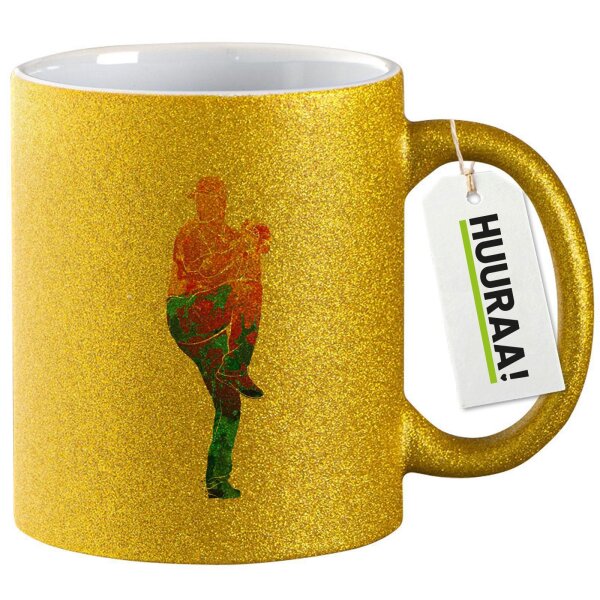 Glitzertasse Baseball Pitcher bunte Silhouette 330ml