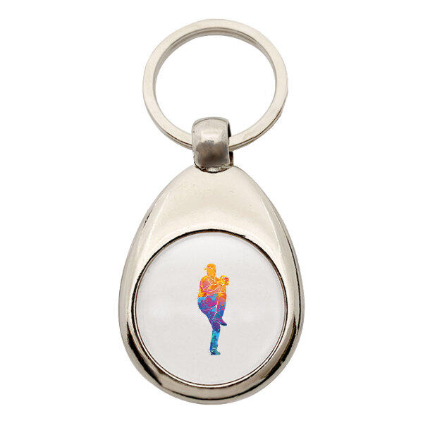 Schlüsselanhänger Baseball Pitcher bunte Silhouette Schlüsselring