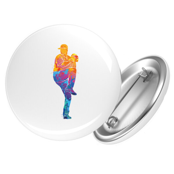 Button Baseball Pitcher bunte Silhouette