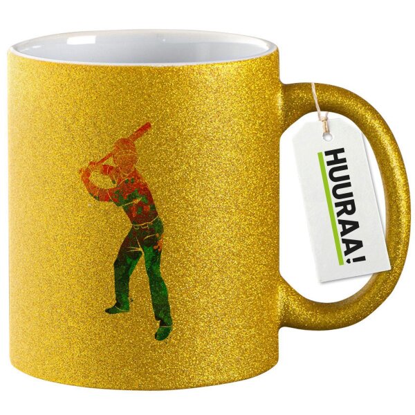 Glitzertasse Baseball Batter Spieler bunte Silhouette 330ml