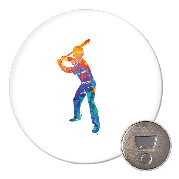 Magnet Baseball Batter Spieler bunte Silhouette 59mm Kühlschrankmagnet Flaschenöffner