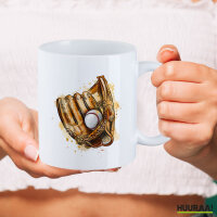 Kaffeetasse Baseballhandschuh und Ball Spieler bunte Silhouette 330ml