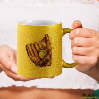 Glitzertasse Baseballhandschuh und Ball Spieler bunte Silhouette 330ml