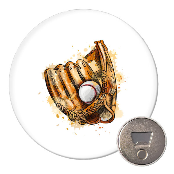 Magnet Baseballhandschuh und Ball Spieler bunte Silhouette 59mm Kühlschrankmagnet Flaschenöffner