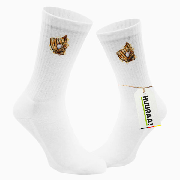Unisex Socken Baseballhandschuh und Ball Spieler bunte Silhouette Baumwolle