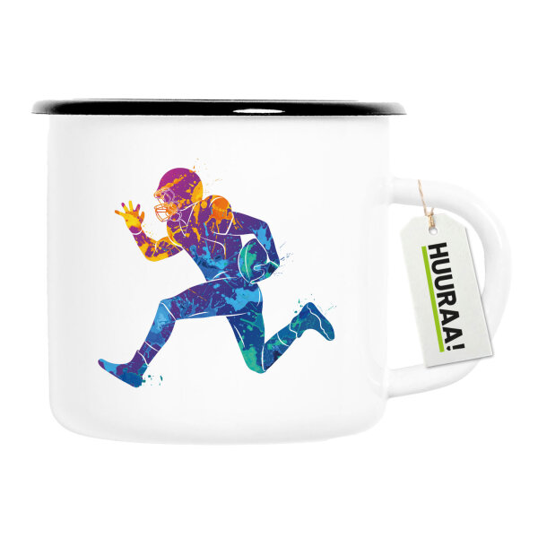 Emaille Tasse Football Spieler bunte Silhouette 300ml Vintage Emaille Becher