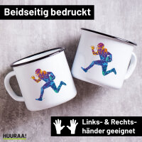 Emaille Tasse Football Spieler bunte Silhouette 300ml...