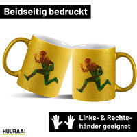 Glitzertasse Football Spieler bunte Silhouette 330ml