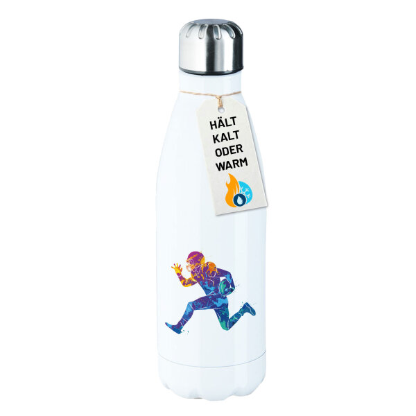 Edelstahl-Trinkflasche Football Spieler bunte Silhouette 500ml Wasserflasche