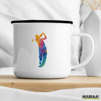 Emaille Tasse Golf Spieler bunte Silhouette 300ml Vintage Emaille Becher