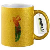 Glitzertasse Golf Spieler bunte Silhouette 330ml