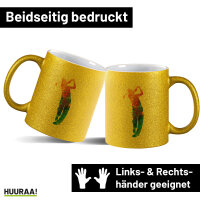 Glitzertasse Golf Spieler bunte Silhouette 330ml
