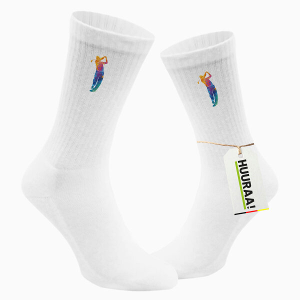 Unisex Socken Golf Spieler bunte Silhouette Größe 37/41 White Motiv Tennissocken