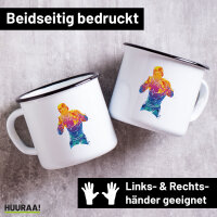 Emaille Tasse Boxer Spieler bunte Silhouette 300ml Vintage