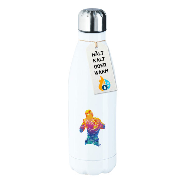 Trinkflasche Boxer Spieler bunte Silhouette 500ml Edelstahl Wasserflasche