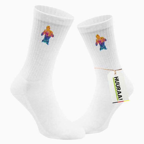 Unisex Socken Boxer Spieler bunte Silhouette Größe 37/46 White Motiv Tennissocken