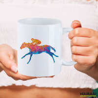 Kaffeetasse Pferderennen Jockey bunte Silhouette 330ml