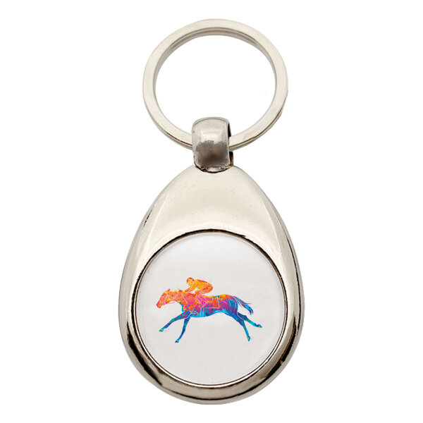 Schlüsselanhänger Pferderennen Jockey bunte Silhouette