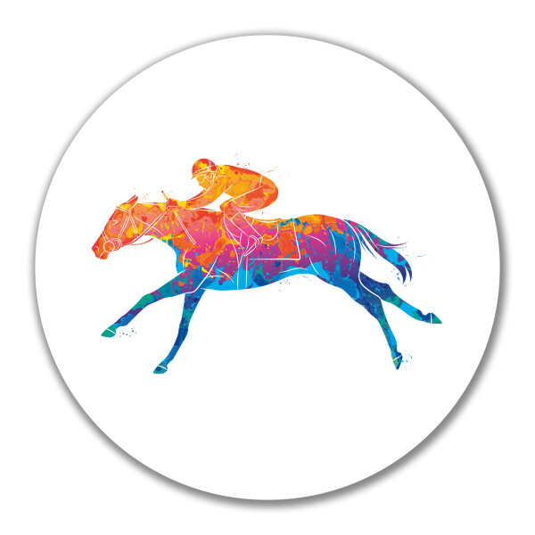 Aufkleber Pferderennen Jockey bunte Silhouette 10cm