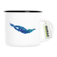 Emaille Tasse Schwimmen bunte Silhouette 300ml Vintage