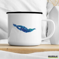 Emaille Tasse Schwimmen bunte Silhouette 300ml Vintage