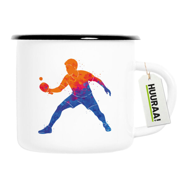 Emaille Tasse Tischtennis bunte Silhouette 300ml Vintage Emaille Becher
